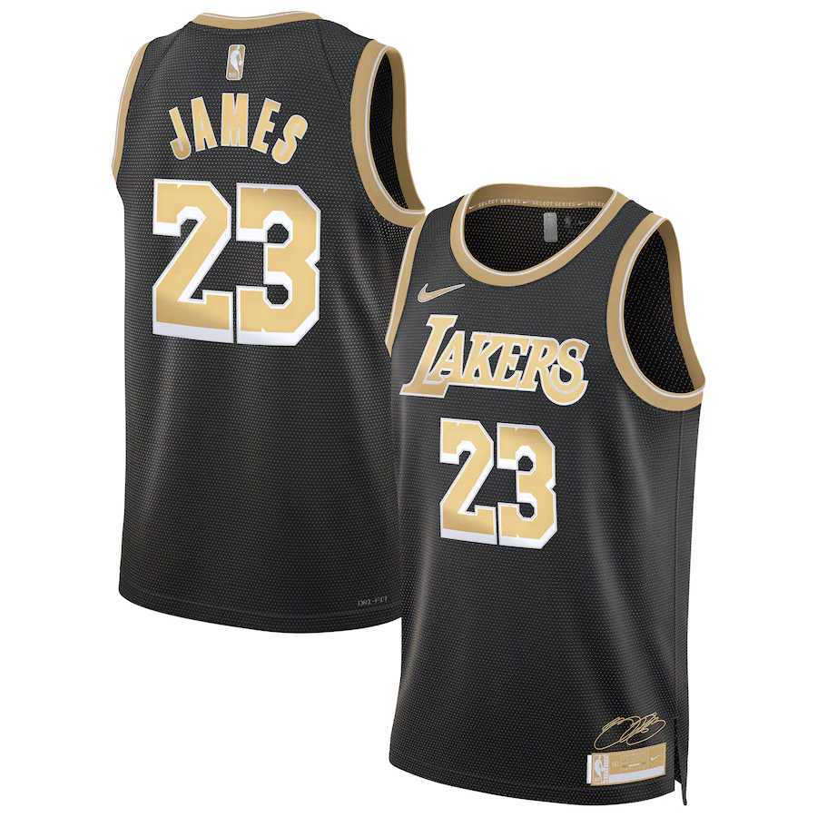 Men%27s Los Angeles Lakers #23 LeBron James Black Gold 2024 Select Series Stitched Jersey Dzhi
